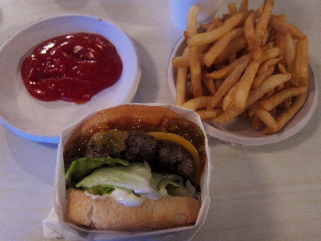the steak burger and famous dollop of ketchup from the apple pan