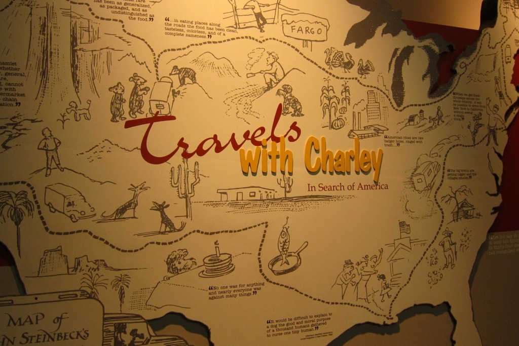 map of steinbeck's travels in "travels with charley" at the steinbeck center in salinas, ca