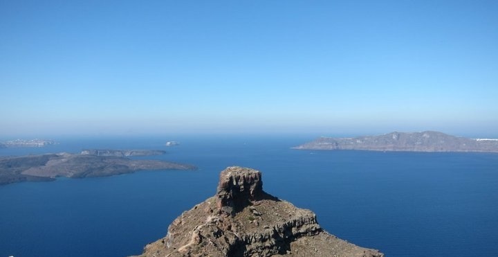 view of the santorini caldera from our balcony at astra suites