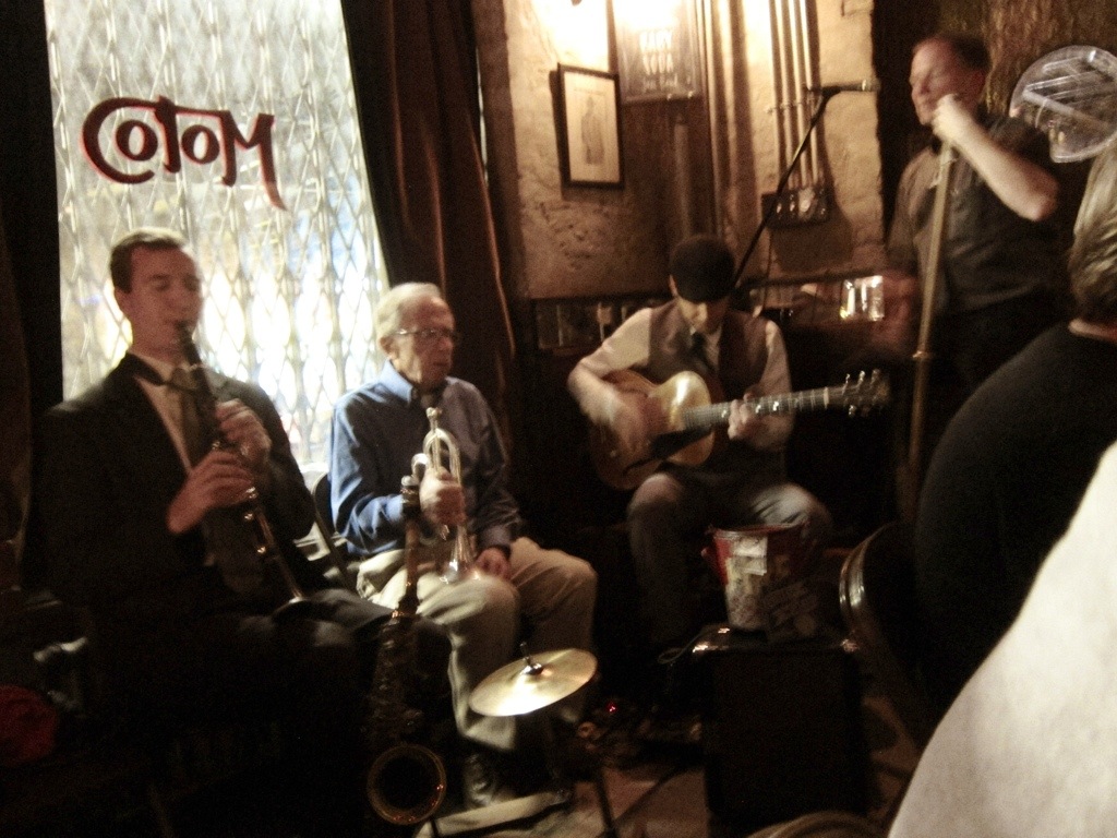 the baby soda jazz band playing in the delightfully intimate cafe moto