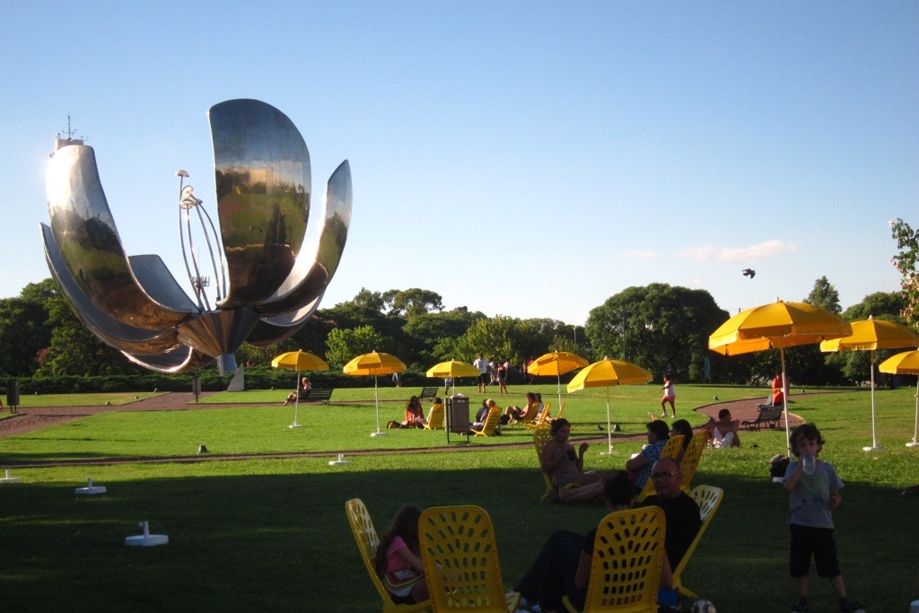 strolling past the floralis generica (giant silver flower that opens and closes) in buenos aires during a work trip during a break to explore.