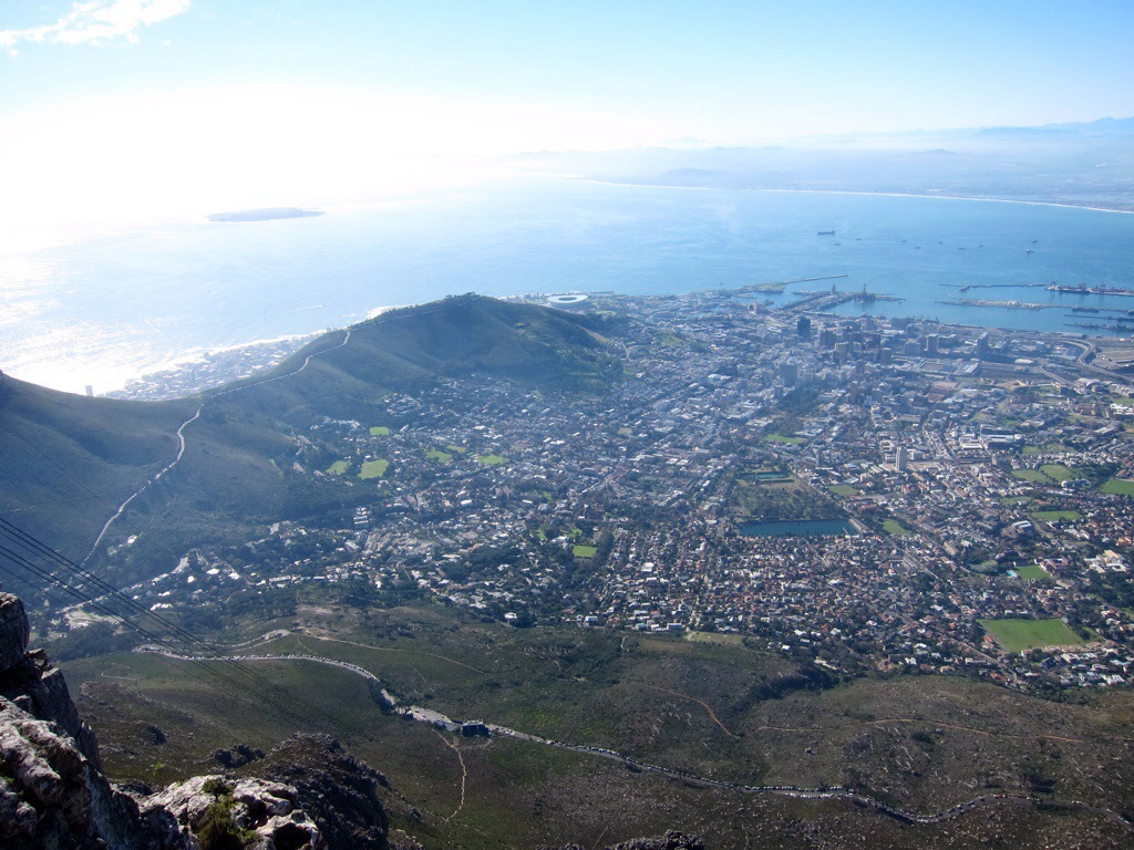 view of cape town from the top of table mountain, which we sped up thanks to the cable car and our pre-purchased tickets from the travel agency (see ya, lines!)