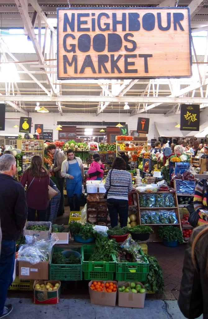 the neighbourgoods market entrance in the old biscuit mill in cape town