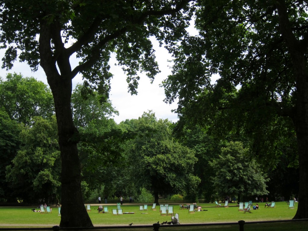 the famous green and white striped loungers in st. james's park