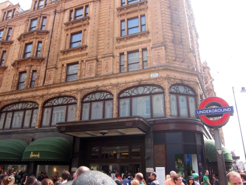 welcome to harrods. pass the people and head inside for the unbelievable food markets!