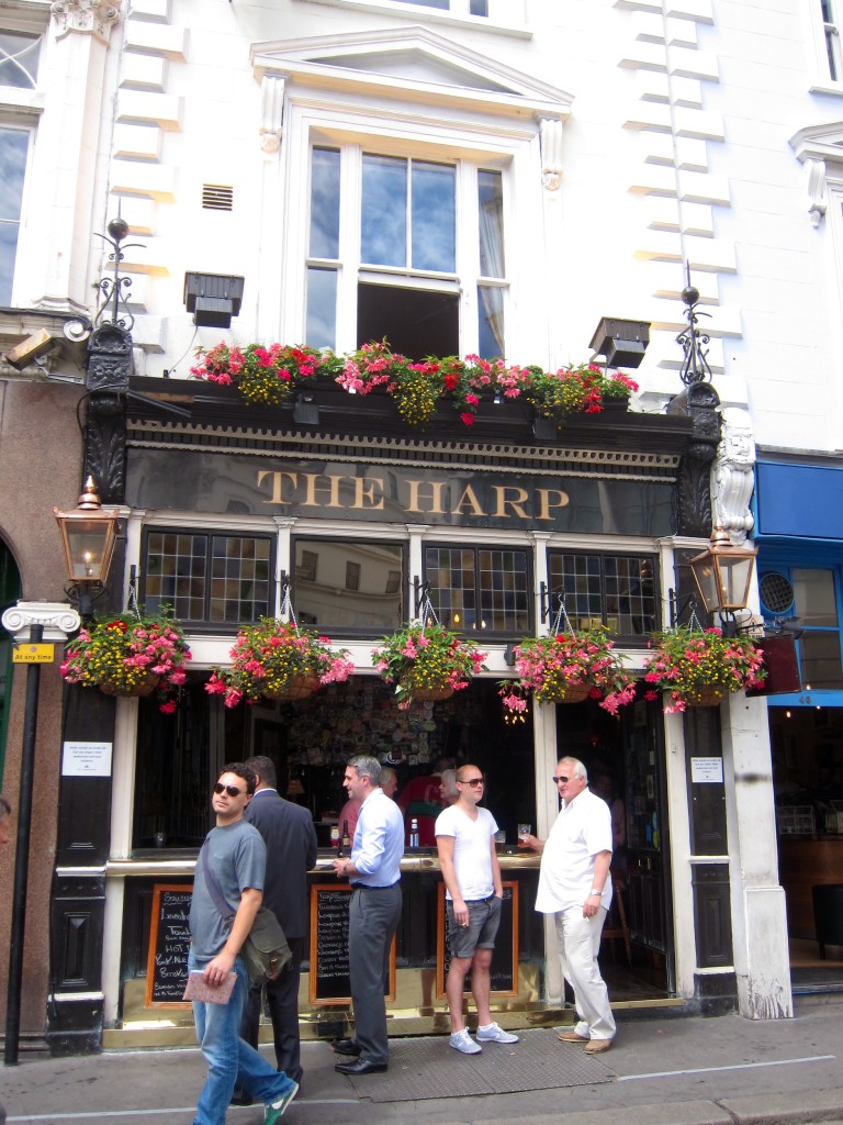 drinking outside at the harp. also, parker trying to look cool and british.