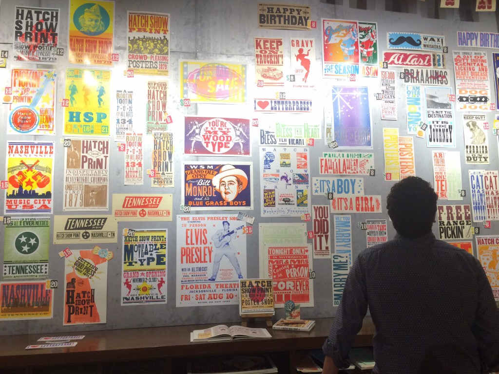 the gallery wall at the hatch show print shop, a local nashville institution