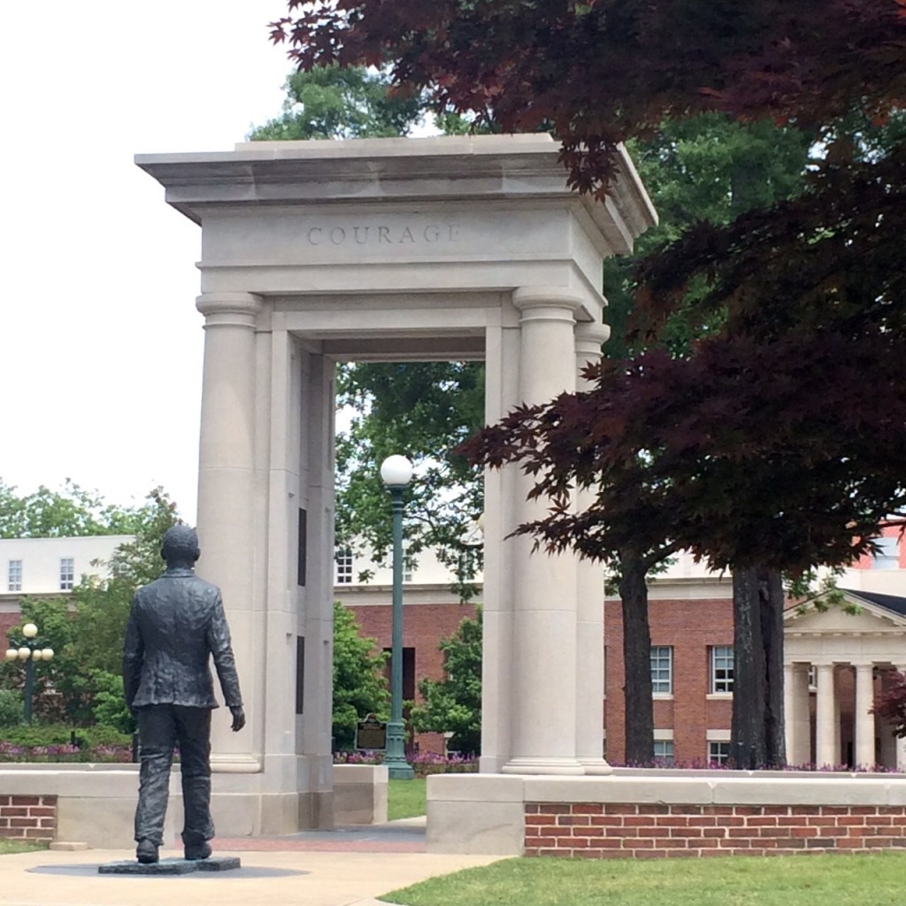 the statue of james meredith walking onto the campus of ole miss